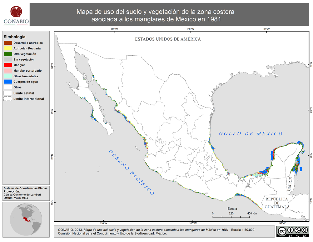 Mapa de Uso del suelo y vegetación asociada a manglares de México