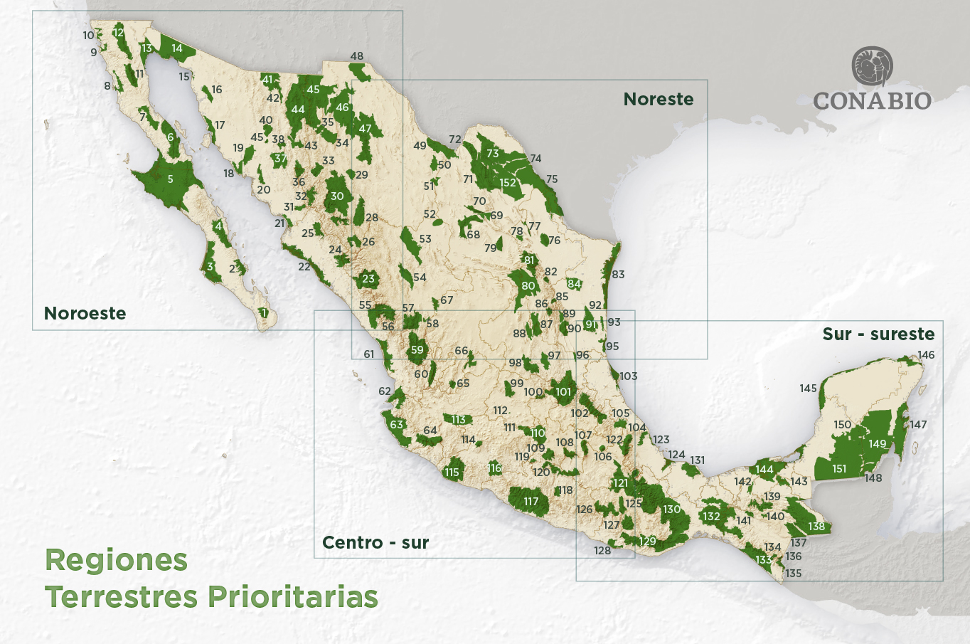 mapa de regiones terrestres prioritarias de México